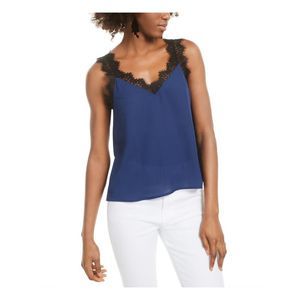 Q+A Los Angeles Womens Navy Lace Sleeveless V Neck Tank Top Size: M